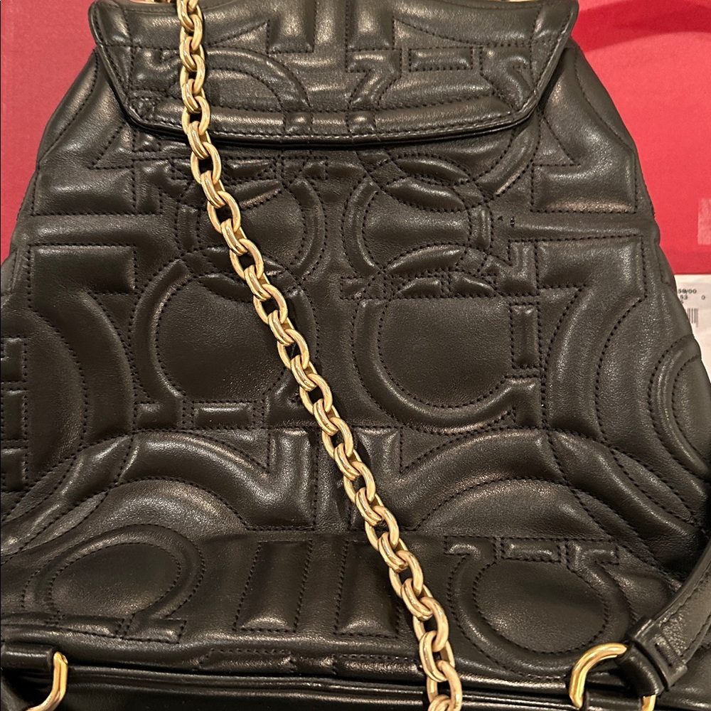 Salvatore Ferragamo Black Backpack with Gold Chain - Picture 3 of 7